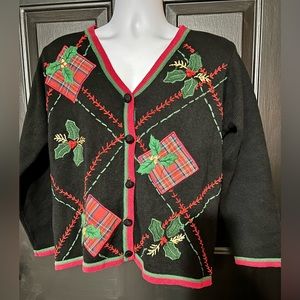Vintage Basic Editions Women Holiday Christmas Sweater Button Up Cardigan Size S